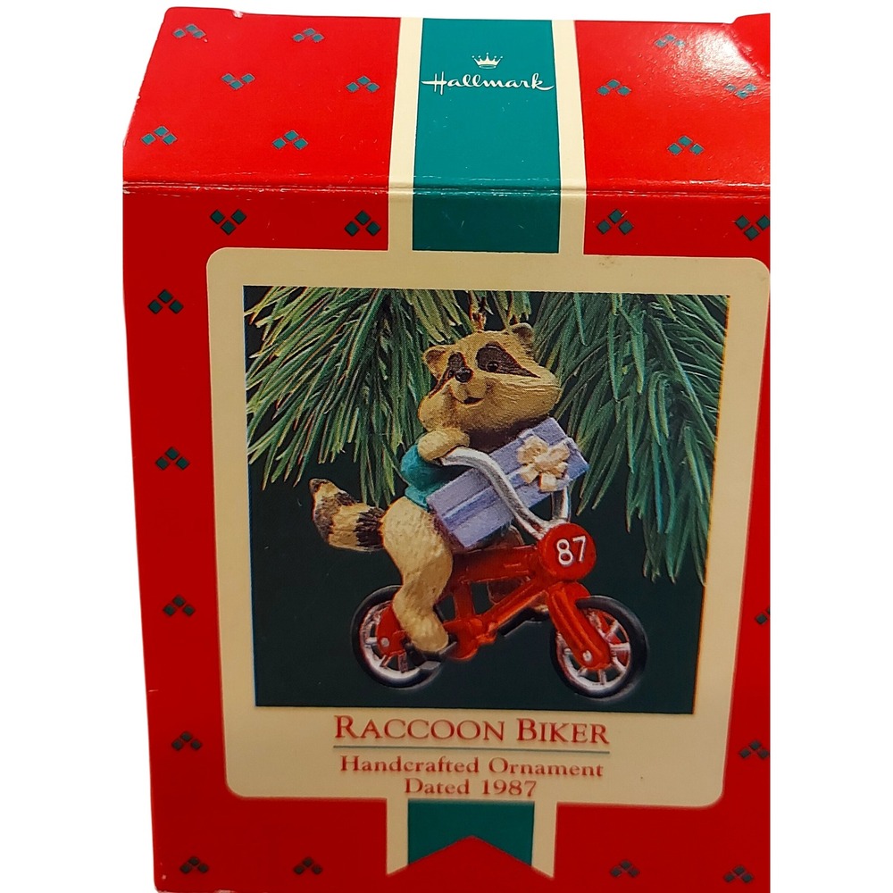 Vintage 1987 Hallmark Keepsake Raccoon Biker Handcrafted Ornament with Box